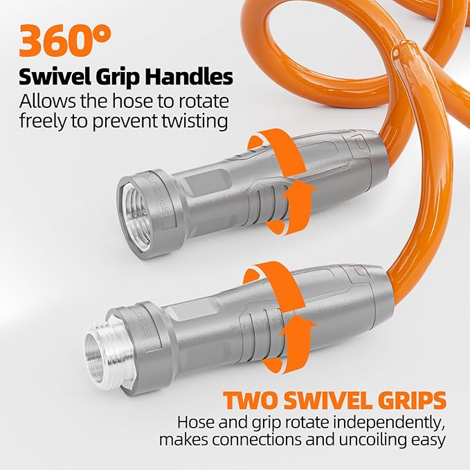 3/8” Lightweight Coil Garden Hose 100 FT, EVA Retractable Curly Water Pipe with 6-Pattern Spray Nozzle for Boat, Greenhouse, Yard, Patio (Orange)