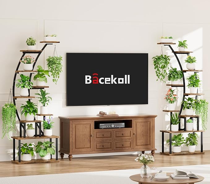 Plant Stand Indoor with Grow Lights, 9 Tiered Metal Plant Shelf, 64" Tall Plant Stand for Indoor Plants Multiple, Large Plant Rack Display Shelves, Curved Plant Holder for Living Room, Patio