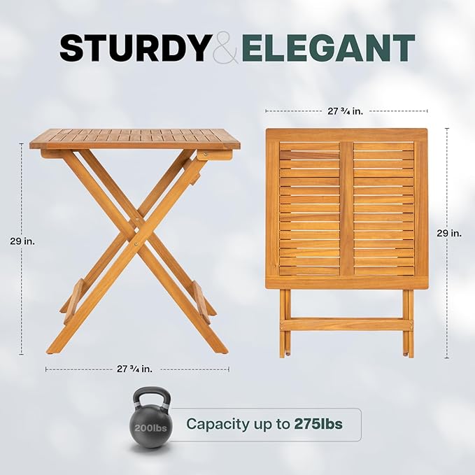 IDZO Legolas FSC Acacia Wooden Folding Table, Heavy Duty 270lbs Capacity, Elegant & Rustic Design for Garden, Backyard, Porch, Patio, Easy Assembly