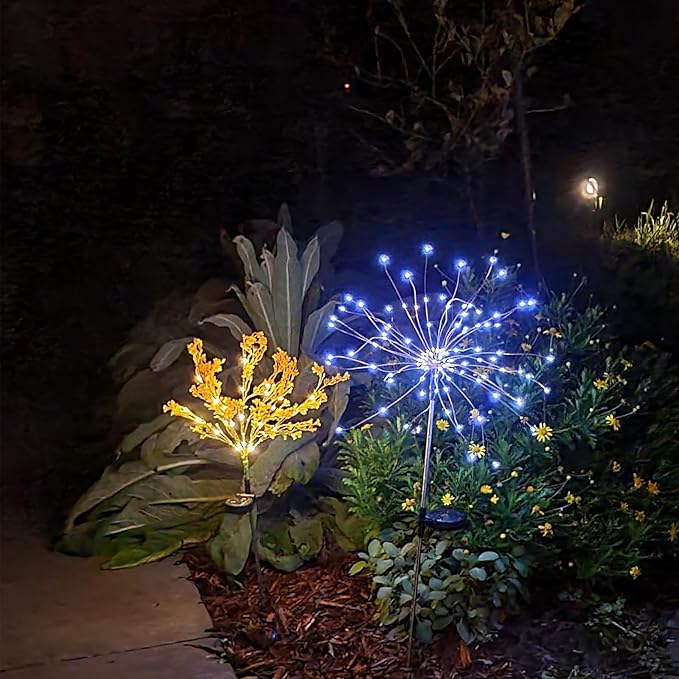 Anordsem Solar Fireworks Lights for Garden: Fairy Light Waterproof for Yard Outdoor Decorations - Sparkler Stick Powered for Patio 120 LEDs - Starburst Lamp Multi-Color Party Pathway Lawn 4 Pack