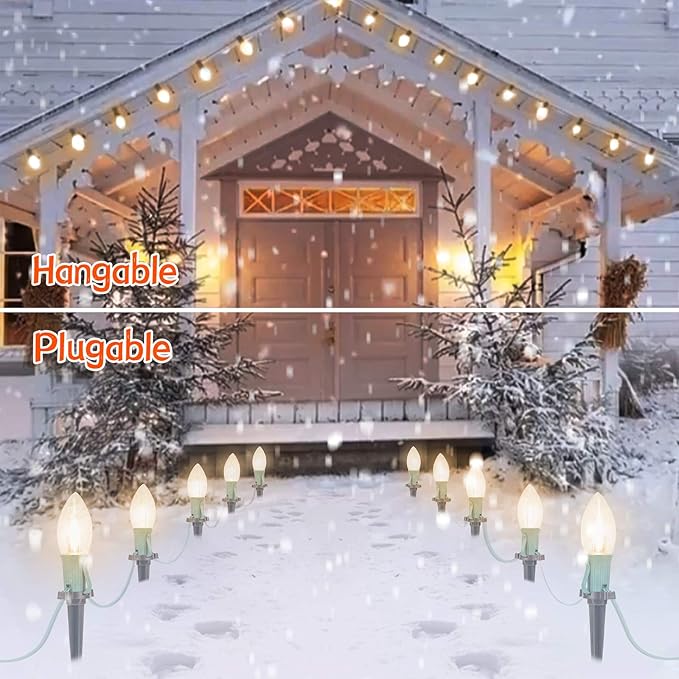 C9 Christmas String Lights Outdoor - 25.7 Feet 20 LED Pathway Lights, Connectable Waterproof Walkway Lights for Indoor Xmas Party Holiday Wedding Commercial Decorations, Warm White