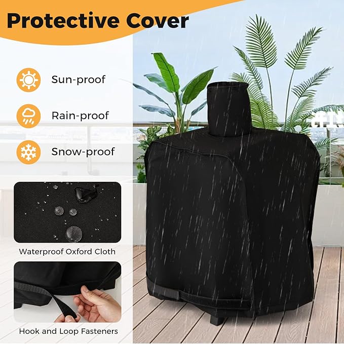 Happygrill Pizza Oven Outdoor, 12” Portable Wood-Fired Pizza Stove with Pizza Stone, Pizza Peel & Oxford Cloth Cover, Multi-Fuel Pizza Maker with Stainless Steel Roof for Patio Backyard Camping BBQ