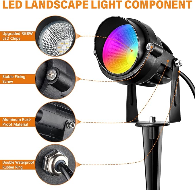 RGBW Landscape Light Outdoor,10W Color Changing Low Voltage Landscape Lighting with Remote Control,12V-24V Waterproof Outdoor Spot Lights with Connectors for Yard House Garden Tree(4 Pack)