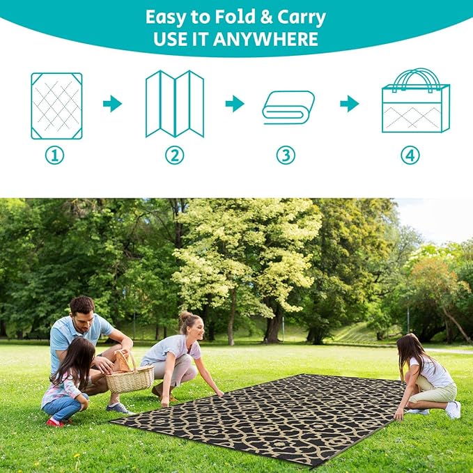 HEBE Outdoor Rug Waterproof 5x8, Reversible Plastic Straw Rug RV Camping Rug, Indoor Outdoor Patio Mat Clearance, Outside Carpet for Porch,Deck,Camper,Balcony,Backyard,Picnic