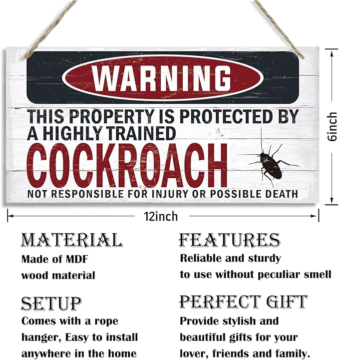 Warning Sign, Cockroach Warning Wood Plaque Sign, Funny Door Signs, Decorative Wood Hanging Suspension Plaque, Farmhouse Wooden Wall Decor, Outdoor Hanging Wooden Signs