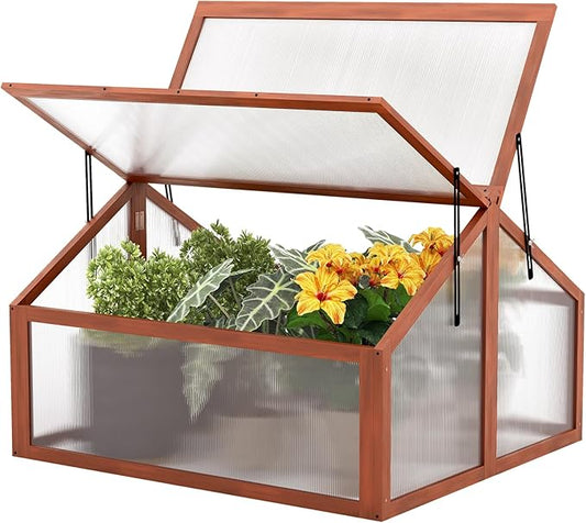Giantex Garden Portable Wooden Cold Frame Greenhouse Raised Flower Planter Protection (35.4"X31.3"X23.0")