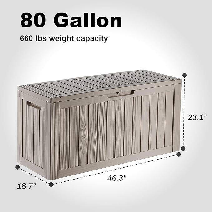 80 Gallon Outdoor Storage Box – Waterproof Deck Box for Garden & Patio,Light Brown