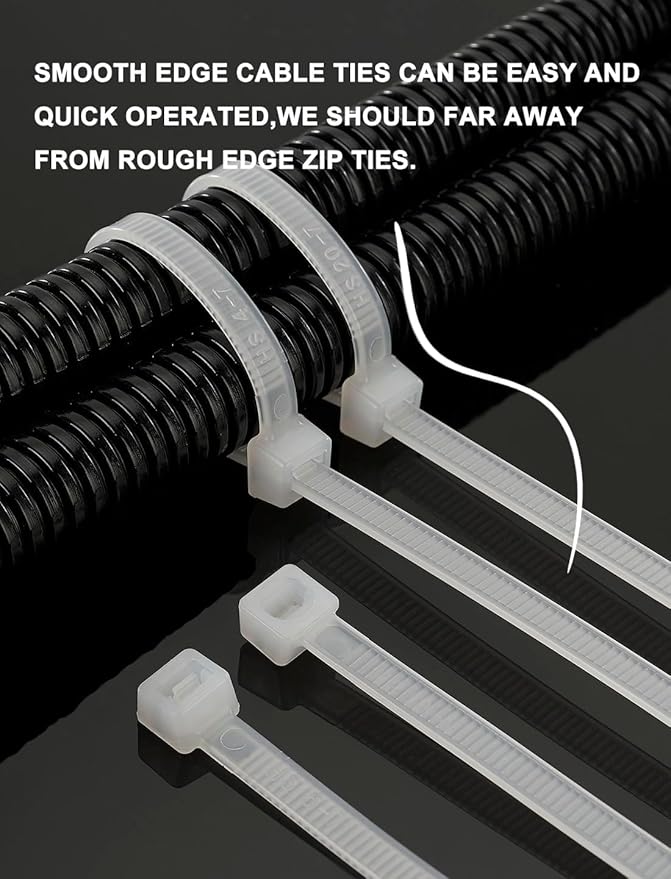HS Strong Medium Zip Ties 8 Inch x 3/16" UV Rated Black 100 PCS Cable Zipties 50 Pounds Heavy Duty Self-Locking Strap Ties Automotive,Outdoor Fence Purpose