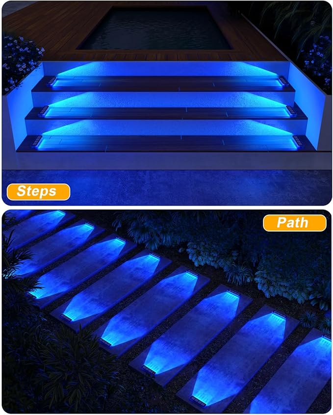 Blue Solar Lights for Outside,6 Pack Solar Deck Lights Outdoor Waterproof LED,Blue Step Light for Outside,Dock Light Solar Powered Waterproof for Deck,Steps,Dock,Driveway,Stair,Path