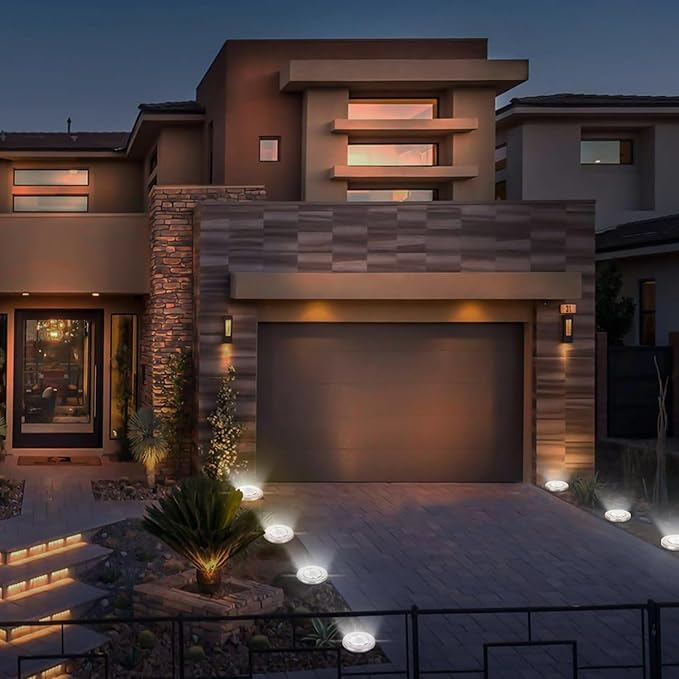 Solar Lights Outdoor Waterproof, 12 Packs Bright Solar Ground Lights with Updated 12 LEDs, Solar Garden Lights Landscape Lights for Pathway Walkway Driveway Patio Yard Deck Lawn Decor (Cold)