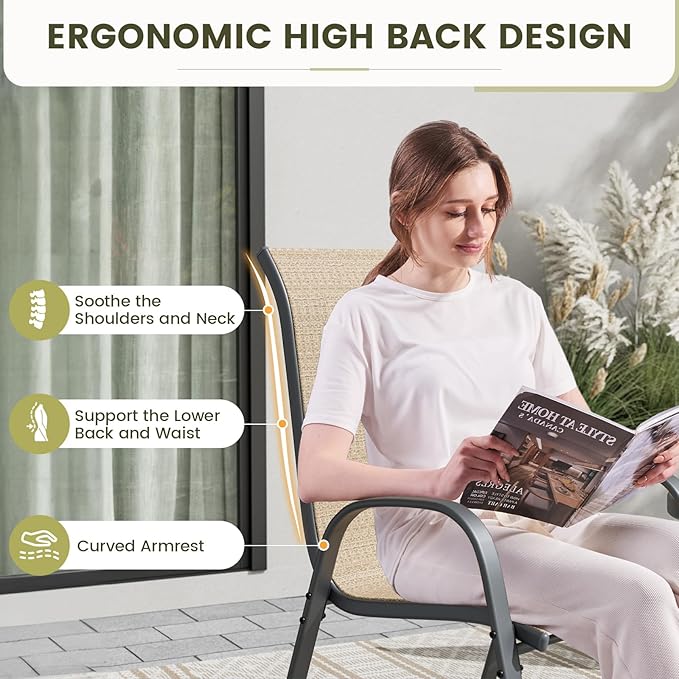 UDPATIO Patio Chairs Set of 4, Stackable Outdoor Dining Chairs with High Back, Breathable Textilene Fabric Outdoor Chair All Weather, 350LBS Capacity for Garden, Backyard (Brown)