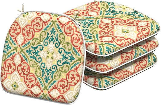 Indoor/Outdoor Chair Cushions 16x17 Inch, Patio Chair Cushions with Ties, All Weather Seat Cushions for Patio Furniture Home Garden Chair Use, Set of 4,Geometric Orange