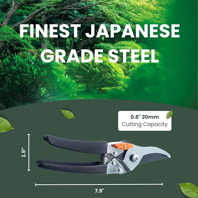 Saboten 7.9" Japanese Pruning Shears - forest Originals, Premium Steel Blades, Made in Japan, Rust Resistant, Gardening Scissors with Duracon Safety Lock