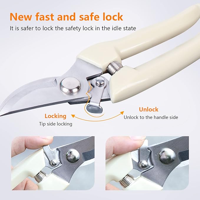 Garden Scissors for Plant, Tip Pruning Shears for Cutting Flowers, Trimming Plants, Bonsai and Fruits Picking (2 PC Bypass Blade Pruner)