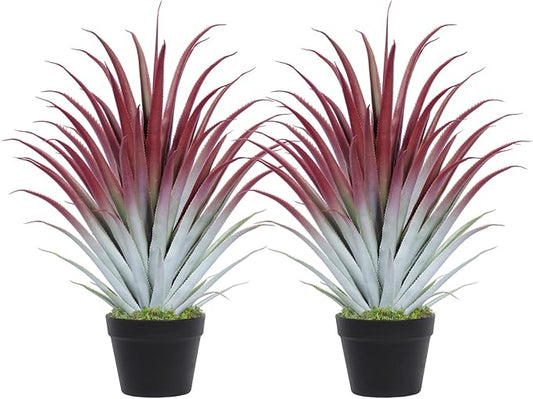 2ft Fake Spiked Agave Plant - Red Artificial Aloe Vera Plant 26 Inch - Tall Large Faux Floor Plants Perfect for Porch Door Step Home Office Patio Indoor Outdoor Decor (2 Pack)
