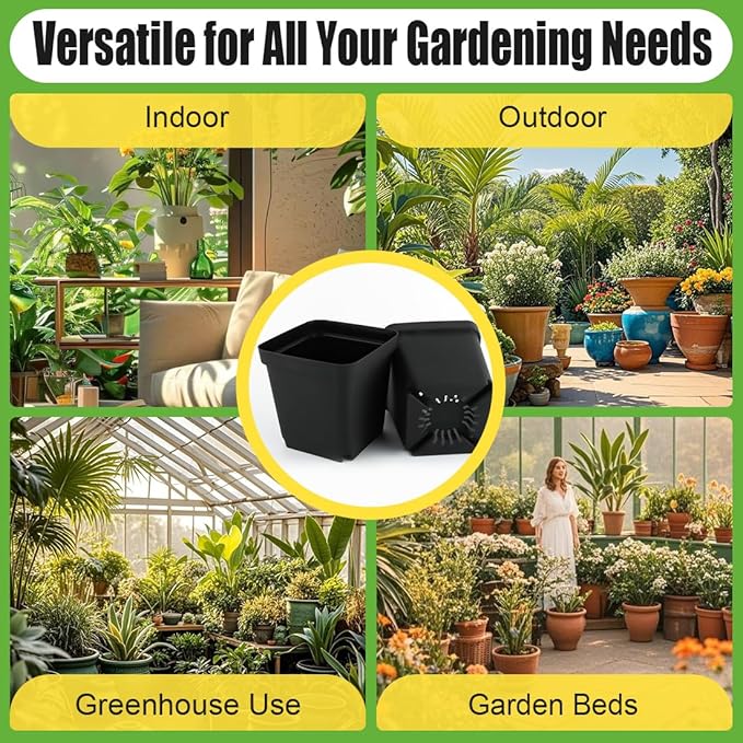 Square Nursery Pots 5.5 Inch, Plastic Plant Pot with Drainage Holes, Reusable Seedling Starter Pots Garden Flower Pots Planters for Indoor Plants, Transplanting, Succulents, Cuttings