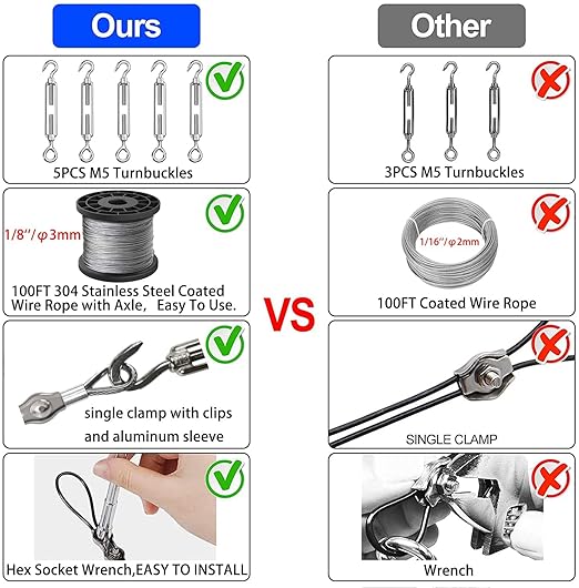 1/8" Wire Rope,Turnbuckles for Cables Wire, 304 Stainless Steel Cable,M5 Turnbuckle Kit,Wire Cable Turnbuckle Tensioner…