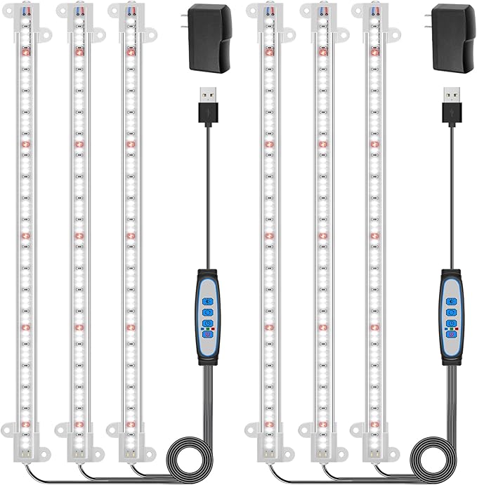 Wiaxulay Grow Lights for Indoor Plants, Full Spectrum 6000K LED Grow Light Strip Sunlike Growing Lamp with 6/12/16H Timer, 3 Switch Modes, 5 Dimmable Levels for Hydroponics Succulent Seedling, 2 Pack