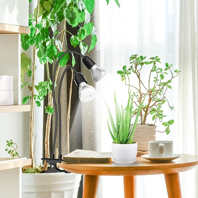 SANSI LED Grow Lights for Indoor Plants, Lifetime Free Bulb Replacement, 300W Full Spectrum Dual Gooseneck Clip Plant Grow Light, Plant Light with Timer 4/8/12 Hrs, High PPFD Growing Power Grow Lamp