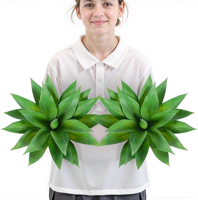 Velener Artificial Plant Outdoor Agave - Small Size UV Resistant Fake Agave Plants for Indoor and Outdoor Decor(14 Inch)-2 Pack