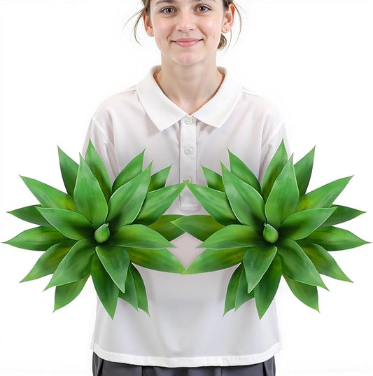 Velener Artificial Plant Outdoor Agave - Small Size UV Resistant Fake Agave Plants for Indoor and Outdoor Decor(14 Inch)-2 Pack