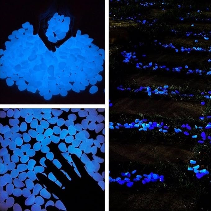 Oubest Fish Tank Rocks Glow Blue/Glow in The Dark Pebbles for Garden/Fish Tank/Aquarium/Plant Pots/Bonsai Walkway/Driveway 100pcs