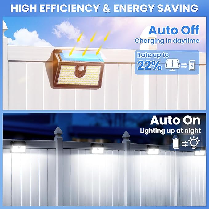 [6 Packs] Solar Motion Sensor Outdoor Lights, Super Bright Solar Lights Outdoor Waterproof, 3 Lighting Modes Security Wall Light for Outside Walking Dog Fence Backyard Deck Garden Door Step Garage