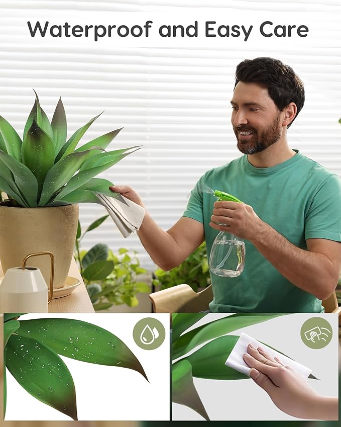 Velener Artificial Outdoor Agave Plant - Small Size UV Resistant Fake Agave Plants for Indoor and Outdoor Decor(Purple, 14 Inch)-2 Pack