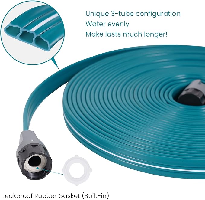 LINEX Sprinkler Soaker Hose 50 ft for Garden Lawn Watering Hose with Hose Stakes