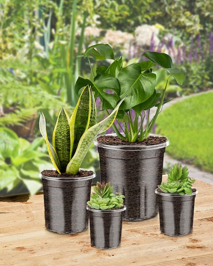 PACETAP 40Pack 6.5/5/4/3.5 Inch Reinforced Clear Nursery Pots with Drainage Holes, Variety Pack Thickened Plastic Plant Pots with 20 Plant Labels for Indoor Outdoor Flower Seed Starter