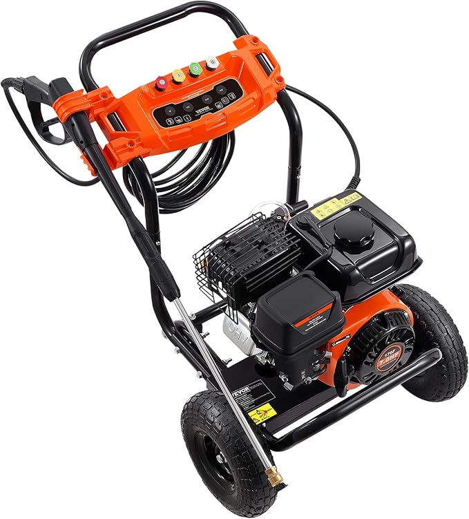 VEVOR Gas Pressure Washer, 3500 PSI 2.6 GPM, Gas Powered Pressure Washer with Aluminum Pump, Spray Gun and Extension Wand, 5 Nozzle Set, for Cars, Fences, Homes, Driveways, Patios Furniture Horizontal