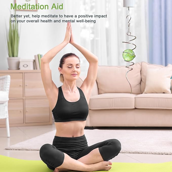 Glow in The Dark Gazing Ball Spiral, Wind Spinner Tail, Wind Spinners Stabilizer, Hanging Outdoor Decor for Garden Yard Art Decor Christmas Ornament Sun Catcher Rainbow Maker 13in Height