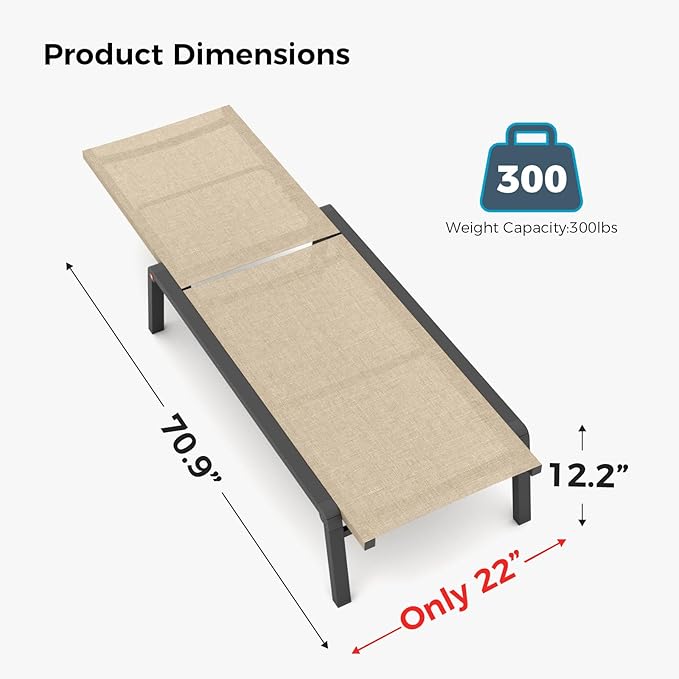 Patio Chaise Lounge Set of 2 with 4 Adjustable Backrest, Foldable Aluminum Chaise Lounge Chair Recliner for Outdoor, Poolside, Sun Tanning Flaxen