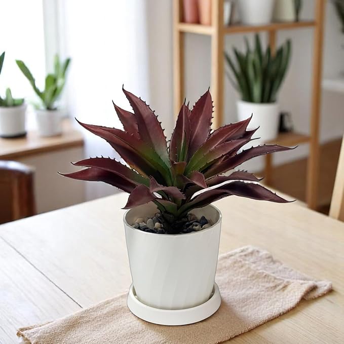 12.5 Inch Artificial Aloe Plant - Large Faux Succulents (Unpotted), Realistic Fake Plants for Home Decor Indoor Outdoor (Red)