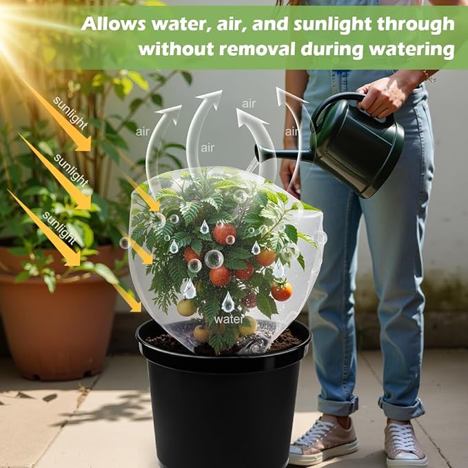 12-Inch Reusable Nursery Pots with Durable Bird Netting Covers for Outdoor/Indoor Plants, 5-Gallon Garden Pots & Bird Netting for Garden Protection Bundle, Gardening Gifts for Women (5-Pack)