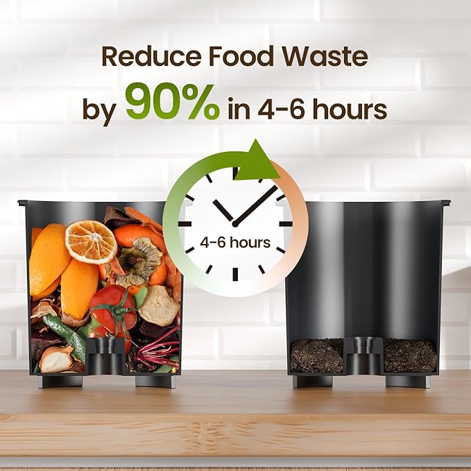 Electric Compost Bin for Kitchen - 3L Countertop Composter with Odorless Auto-Cleaning, Turns Food Waste to Fertilizer in 4 Hours, for Indoor Home Use