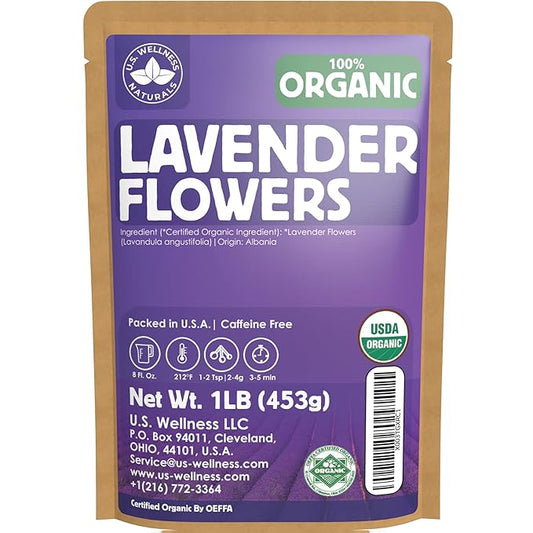 Lavender Tea 1LB (16Oz) 100% Certified Organic| Lavender Flowers Dried | Loose Lavender Tea| Perfect for Tea, Baking, Lemonade, DIY Beauty, Sachets & Fresh Fragrance | 100% Raw Albanian Harvest |