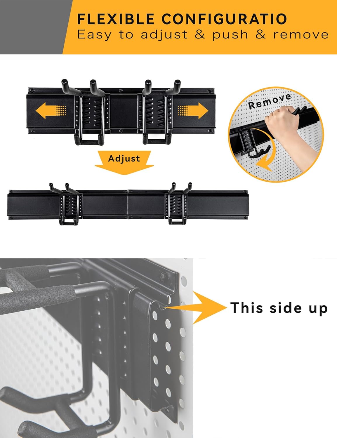 Wall Mount Garden Tool Organizer - 48 Inch Max Load 539lbs, Garage Storage with 7 Heavy Duty Hooks and 4 Cable Ties, Power Tool Organizer Rack