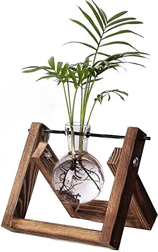 Kingbuy Plant Propagation Station Air Plant Terrarium Bulb Vase with Wooden Swivel Holder Desktop Glass Planter for Indoor Water Plants Home Office Tabletop Decor - 1 Bulb Vase