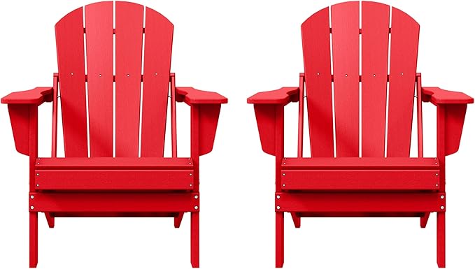 Westin Outdoors Laguna WO Home Furniture Adirondack Chair 2 PCS Set Outdoor Folding Patio Chair for Bon Fire Pit Garden Lawn Backyard Lounging Relaxing (Red)