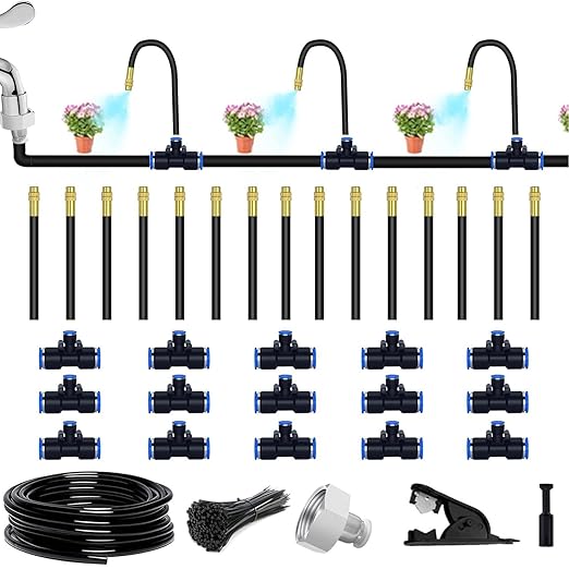 49.21Ft Drip Irrigation Kit Automatic Drip Irrigation System, 360° Bendable Garden Irrigation System, Garden Watering System Adjustable Bendable Nozzle Copper Sprayer System for Garden Yard
