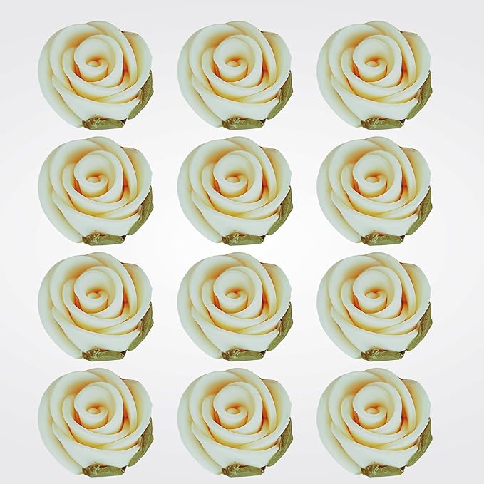 Confect Edible Flower | Edible Flower for cake decorations | Edible Flower Cupcake Toppers | Cupcakes & Doughnut Edible Toppers | Classic Pearl Ivory Sugar Flower- Pack of 12