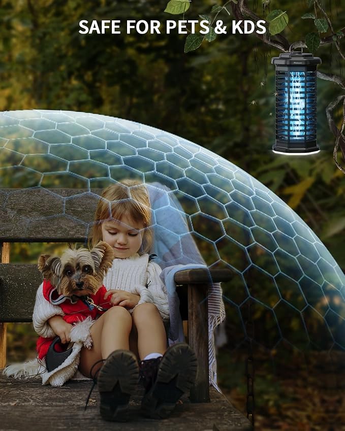 Minimoon Bug Zapper Outdoor 4000V Powerful Electric Mosquito Zapper, 15w Fly Trap Outdoor, IPX4, Corded Fly Zapper for Indoor, Yard, Backyard, Patio, Camping (Black with LED Lighting)