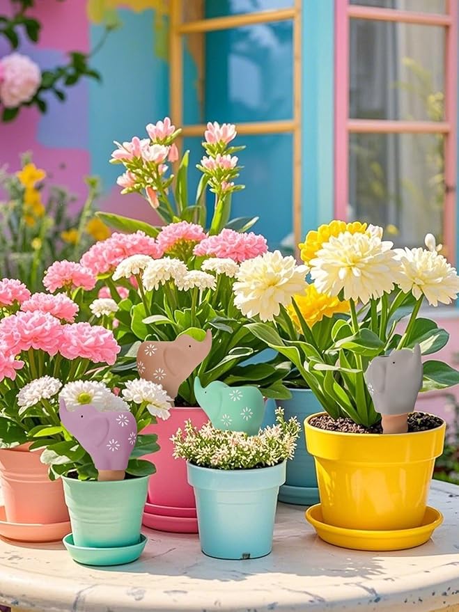 Kalolary 4Pcs Plant Watering Globes, Elephant Shape Self Watering Spikes Terracotta Drip Water Stakes Irrigation Watering Bulbs for Pot, Indoor, Outdoor, Vacation