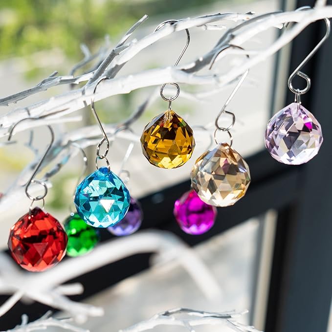 10 Pack Crystal Ball 1.18"/30mm Prism Sun Shine Catcher Rainbow Pendants Maker, Hanging Crystals Prisms for Windows, for Feng Shui, for Gift (Multi-Colors)