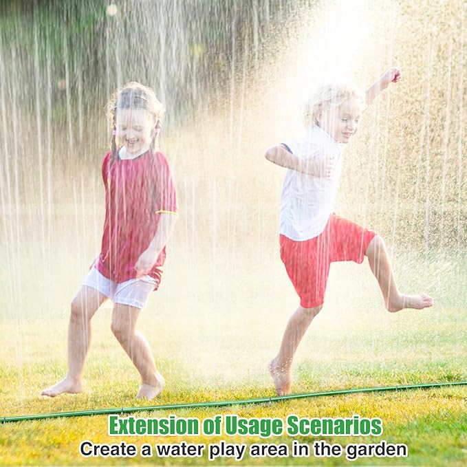 50ft Sprinkler Soaker Hose - Kink-free, Save Water, Flexible - Heavy Duty Three Tube Flat Watering Hose for Garden Yard Lawn Irrigation, With 15 Stakes