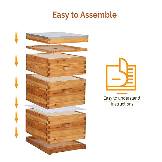 VINGLI 10-Frame Bee Hive, Wax Coated Beehive Starter Kit with Frames & Beeswax Coated Foundation Sheets (3 Layer)