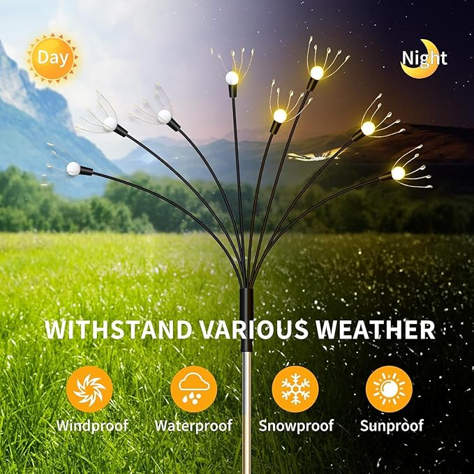 Solar Garden Lights, [Innovative 2024 Design] Big Solar Panel with 4 Pack 256 LEDs Solar Firefly Swaying Lights, Solar Lights Outdoor Waterproof for Yard for Patio Pathway Landscape Decorative