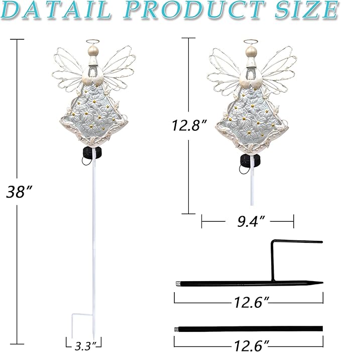 38Inch Angel Solar Lights Outdoor Decorative-Metal&Glass Angel Hydrangea Flower Garden Stake Lawn Light- Waterproof 30 Warm White LED for Remembrance Gifts & Sympathy Gifts(White)