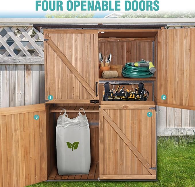 Sheds & Outdoor Storage,Large Garden Shed with Metal Frame Structure and Adjustable Shelves,Bike Storage Tool Cabinet Box for Backyard Garden Patio Lawn (Brown)